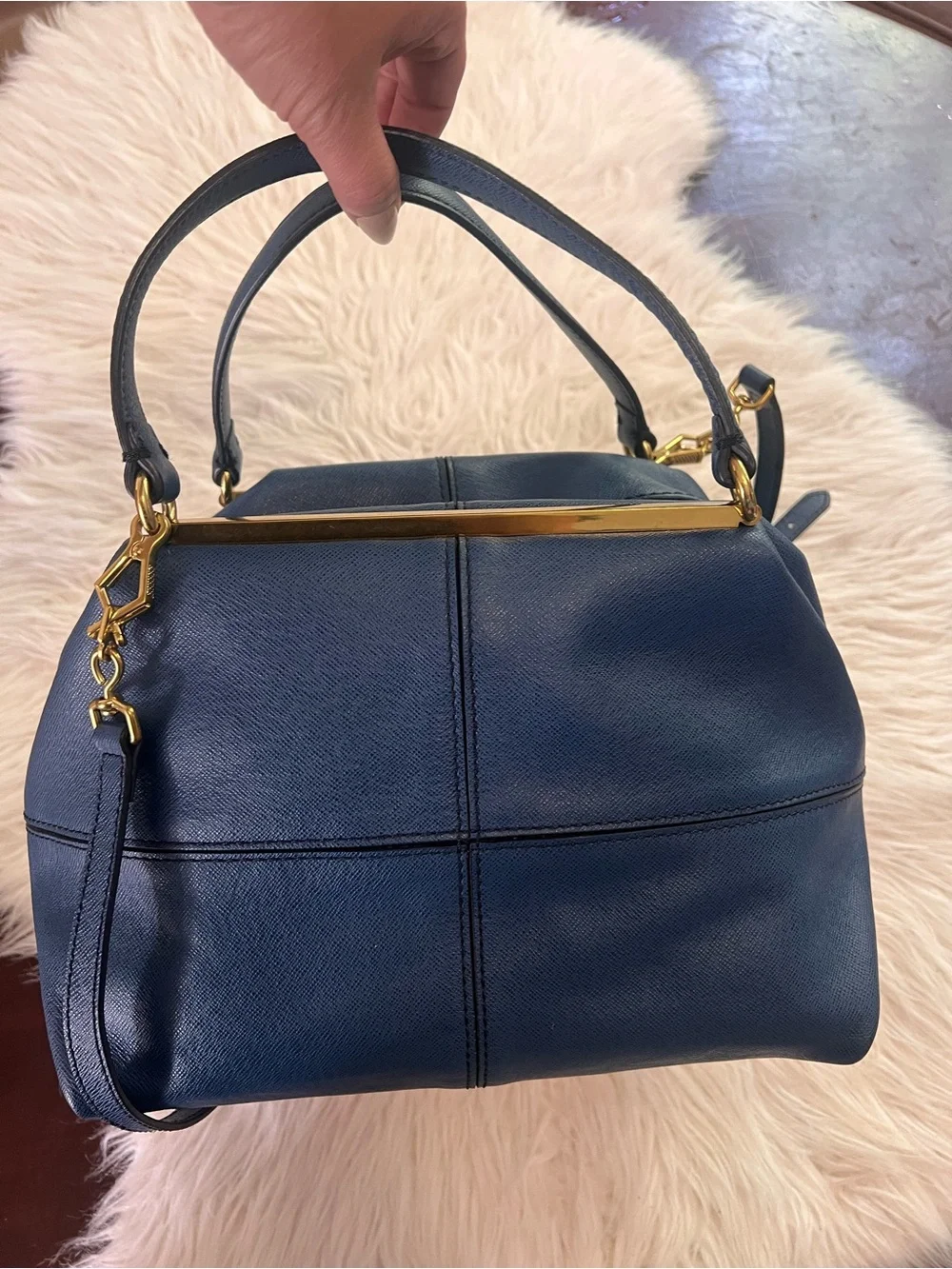 NWT J.Crew Hughes Origami Saffiano Leather Convertible Bag Blue
